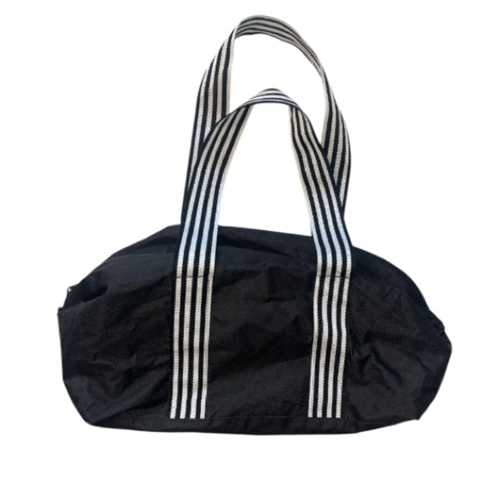 Bloomingdale’s Black Duffle Bag Striped Black And White Straps Zip Closure